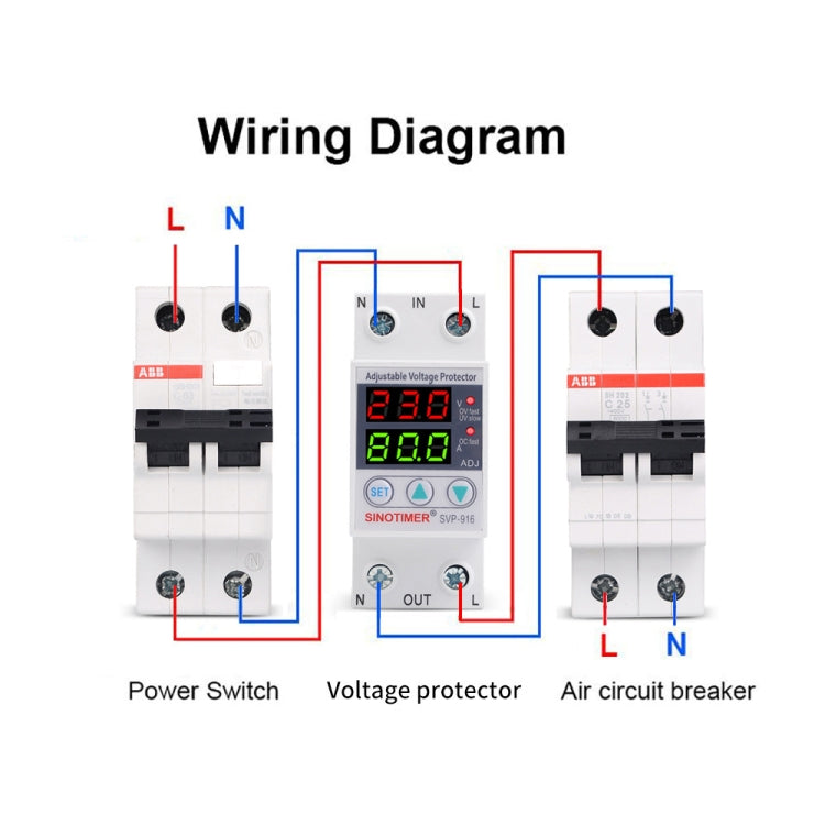 SINOTIMER SVP-916 Adjustable Self-resetting Over-voltage Under-voltage Protector, Current: 63A - Other Tester Tool by SINOTIMER | Online Shopping South Africa | PMC Jewellery | Buy Now Pay Later Mobicred