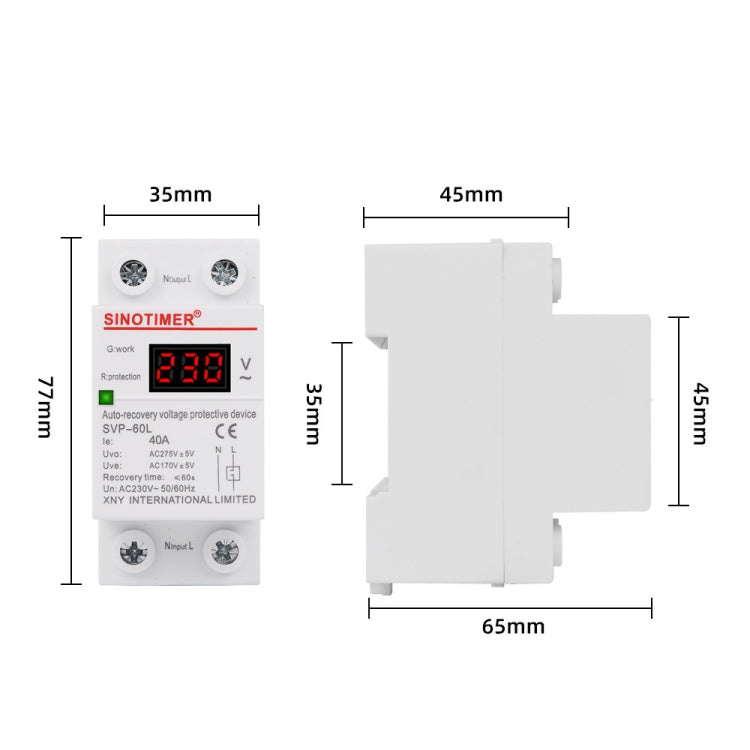 SINOTIMER 220V LED Digital Display Delay Automatic Reset Under-voltage Protector(SVP-60L) - Other Tester Tool by SINOTIMER | Online Shopping South Africa | PMC Jewellery | Buy Now Pay Later Mobicred