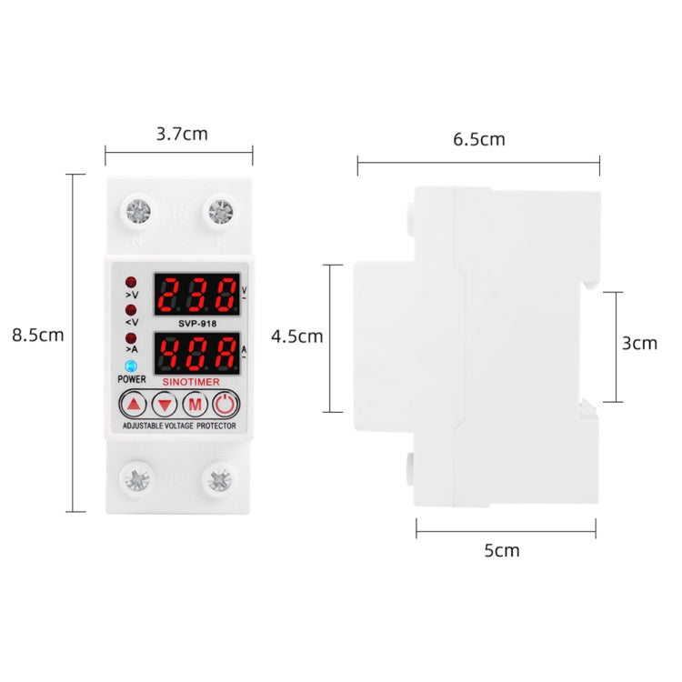 SINOTIMER SVP-918 Adjustable Self-resetting Intelligent  Over-voltage Under-voltage Protector, Current:  63A - Other Tester Tool by SINOTIMER | Online Shopping South Africa | PMC Jewellery | Buy Now Pay Later Mobicred