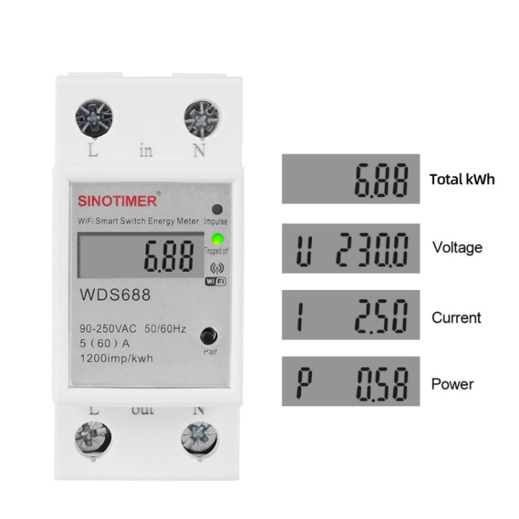 SINOTIMER WDS688 Smart WiFi Single-Phase Power Meter Mobile APP Home Rail Meter 5-60A 230V - Current & Voltage Tester by SINOTIMER | Online Shopping South Africa | PMC Jewellery | Buy Now Pay Later Mobicred