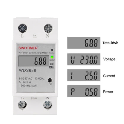 SINOTIMER WDS688 Smart WiFi Single-Phase Power Meter Mobile APP Home Rail Meter 5-60A 230V - Current & Voltage Tester by SINOTIMER | Online Shopping South Africa | PMC Jewellery | Buy Now Pay Later Mobicred