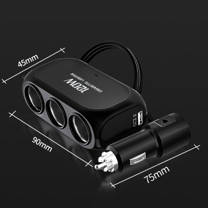 2 PCS Dual USB + Type-C / USB-C 3 Hole Cigarette Lighter Car Charger, Style: Standar Version(Black) - Car Charger by PMC Jewellery | Online Shopping South Africa | PMC Jewellery