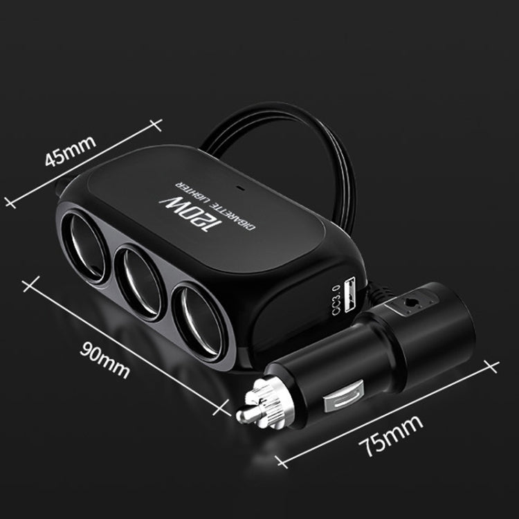 2 PCS Dual USB + Type-C / USB-C 3 Hole Car Charger, Style: QC3.0 + PD Fast Charge Version(Black) - Car Charger by PMC Jewellery | Online Shopping South Africa | PMC Jewellery