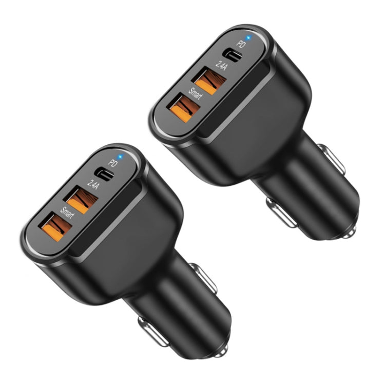 2PCS PD+2.4A Dual USB Car Charger, Style: 3 Ports (Black) - Car Charger by PMC Jewellery | Online Shopping South Africa | PMC Jewellery