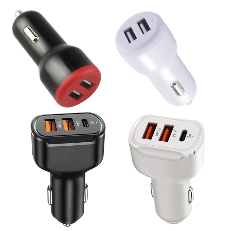 2PCS PD+2.4A Dual USB Car Charger, Style: 3 Ports (White) - Car Charger by PMC Jewellery | Online Shopping South Africa | PMC Jewellery