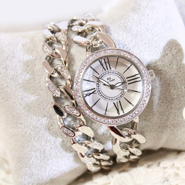 BS Bee Sister FA1329 Double Link Niche Roman Numeral Dial Ladies Watch(Silver) - Alloy Watches by BS Bee Sister | Online Shopping South Africa | PMC Jewellery | Buy Now Pay Later Mobicred