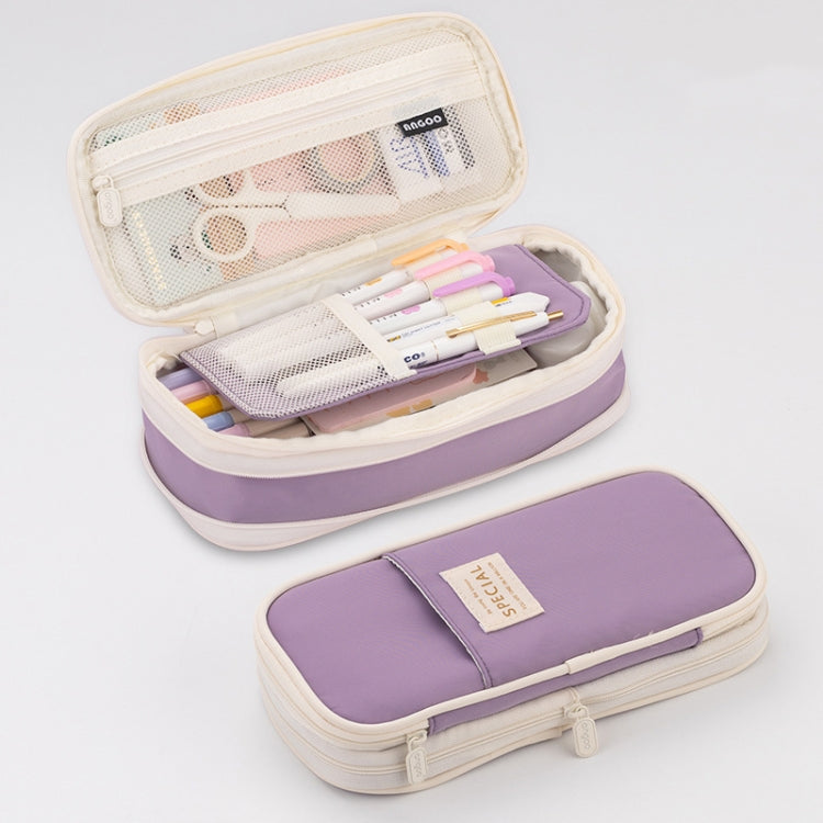 Angoo Macaron Double-layer Retractable Large-capacity Pencil Case Stationery Box(Purple) - File Folder by Angoo | Online Shopping South Africa | PMC TechLife | Buy Now Pay Later Mobicred
