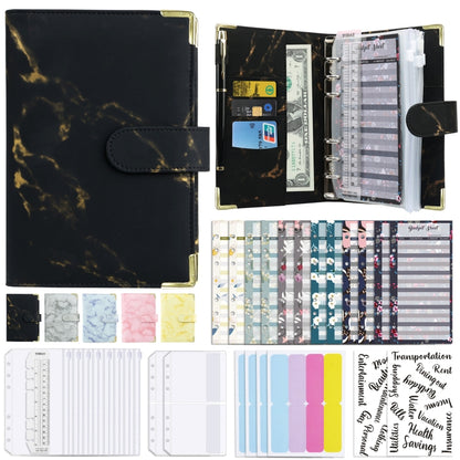 A6 Binder Budget Book Marbled Notebook PU Leather Binder(Black) - Notebooks by null | Online Shopping South Africa | PMC Jewellery | Buy Now Pay Later Mobicred