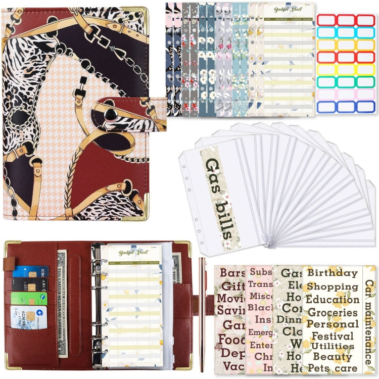 A6 PU Leather Color Printing Notebook Zipper Bag Loose-leaf Budget Binder(Leopard Proter-Brown) - Notebooks by PMC TechLife | Online Shopping South Africa | PMC TechLife