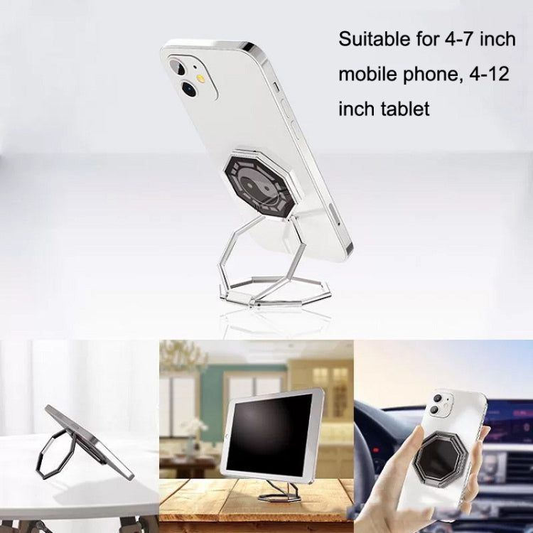 Metal Ring Buckle Live Rotating Magnetic Suction Car Desktop Tablet Folding Phone Bracket(Silver) - Desktop Holder by PMC Jewellery | Online Shopping South Africa | PMC Jewellery