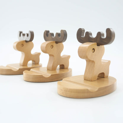 Wooden Mobile Phone Bracket Beech Lazy Mobile Phone Holder,Style: Little Deer With Antlers - Desktop Holder by PMC Jewellery | Online Shopping South Africa | PMC Jewellery