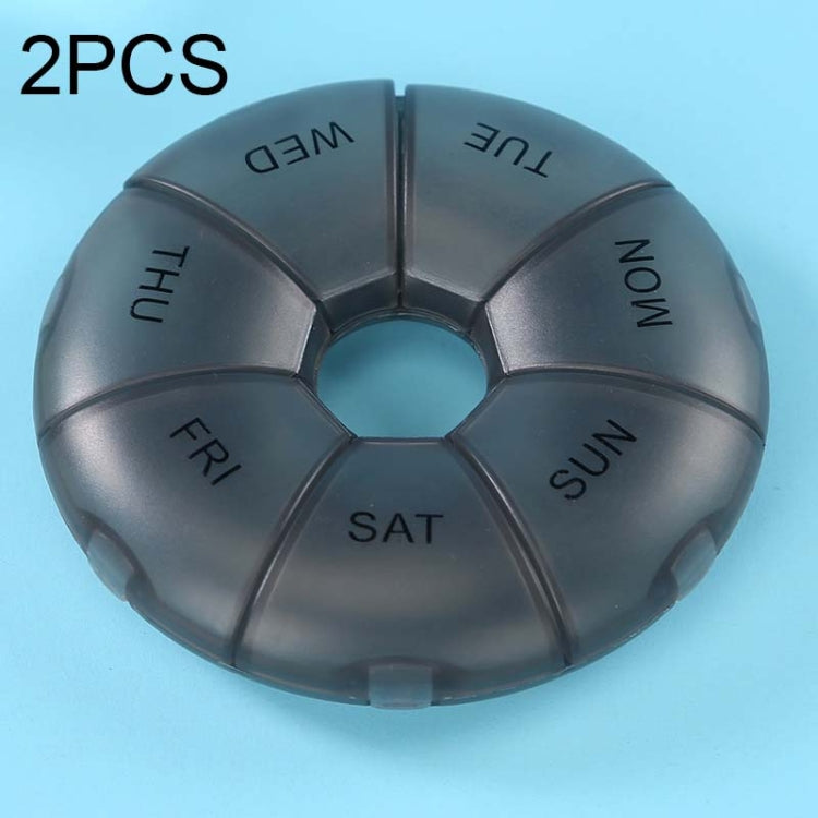 2 PCS Round 7 Days Rainbow Color Portable Pill Box Plastic Seven Grid(Black) - free shipping - PMC TechLife - Order now!