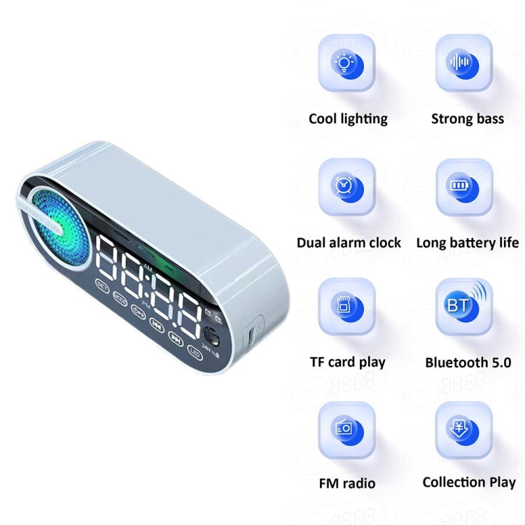 RBT-G30 Mirror Colorful Light Subwoofer Bluetooth Alarm Clock Audio, Spec: Sensor Version (White) - Desktop Speaker by PMC TechLife | Online Shopping South Africa | PMC TechLife