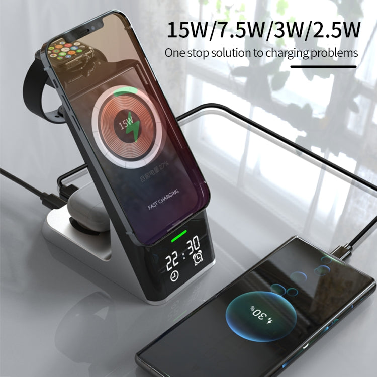 H27 15W  6 In 1 With Clock Function Magnetic Phone Wireless Charger For iWatch/AirPods(Black) -  by PMC Jewellery | Online Shopping South Africa | PMC Jewellery