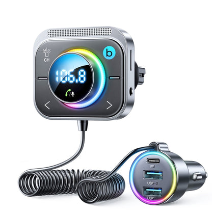 Joyroom JR-CL18 Car Charger Vehicle Bluetooth Transmitter Comes With Spring Line(Silver) - Bluetooth Car Kits by JOYROOM | Online Shopping South Africa | PMC Jewellery | Buy Now Pay Later Mobicred