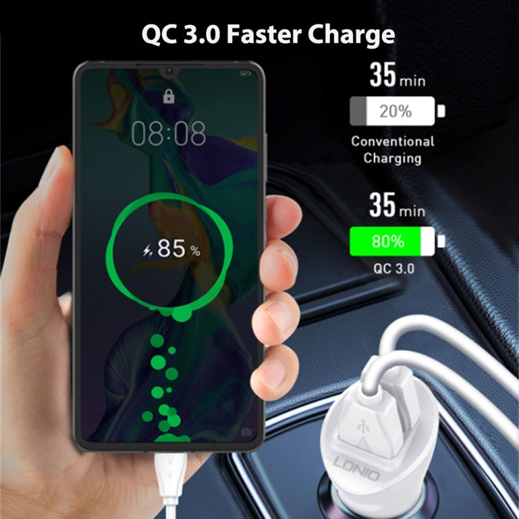 LDNIO C511Q 36W QC 3.0 Phone Fast Charger Dual-USB Ports Smart Car Charger with Micro USB Cable - Car Charger by LDNIO | Online Shopping South Africa | PMC Jewellery | Buy Now Pay Later Mobicred