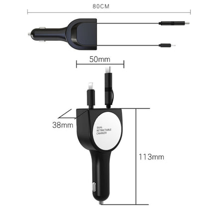 3 In 1 3.1A Dual USB Single Pull Retractable Fast QC3.0 Car Charger(Green) - Car Charger by PMC Jewellery | Online Shopping South Africa | PMC Jewellery