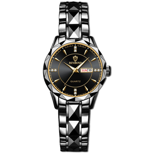 BINBOND B5552 Luminous Multifunctional Business Calendar Quartz Watch(Female-Black Steel-Black) - Metal Strap Watches by BINBOND | Online Shopping South Africa | PMC Jewellery | Buy Now Pay Later Mobicred