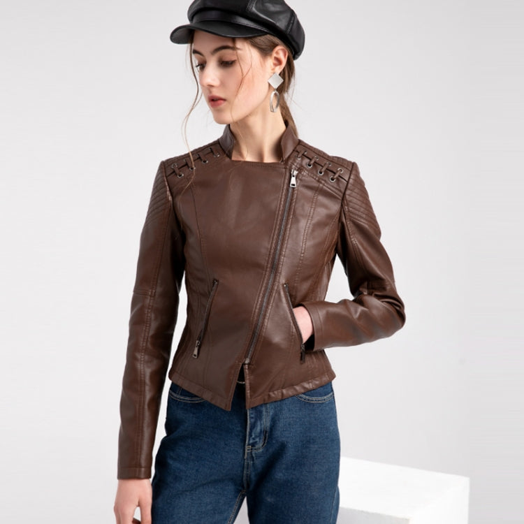 Women Short Leather Jacket Slim Jacket Motorcycle Suit, Size: XXL(Pale Lisianthus) - Jacket & Loose Coat by PMC Jewellery | Online Shopping South Africa | PMC Jewellery