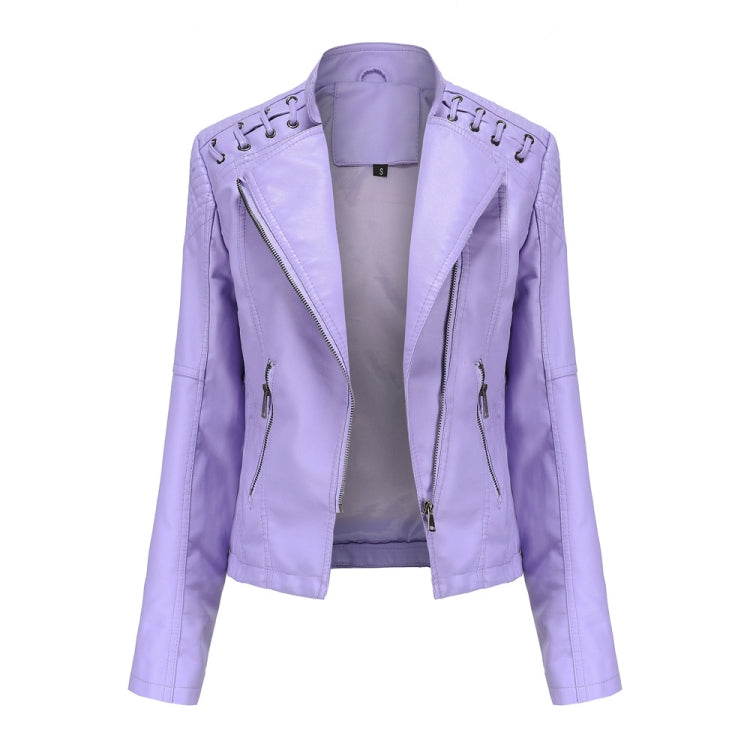 Women Short Leather Jacket Slim Jacket Motorcycle Suit, Size: XL(Pale Lisianthus) - Jacket & Loose Coat by PMC Jewellery | Online Shopping South Africa | PMC Jewellery