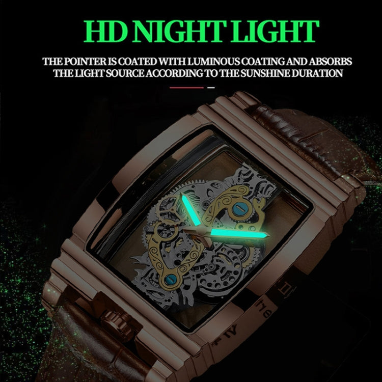 BINBOND B5011 Gear Hollow Outdoor Waterproof Luminous Men Business Watches(Black Leather White Steel) - Metal Strap Watches by BINBOND | Online Shopping South Africa | PMC Jewellery | Buy Now Pay Later Mobicred