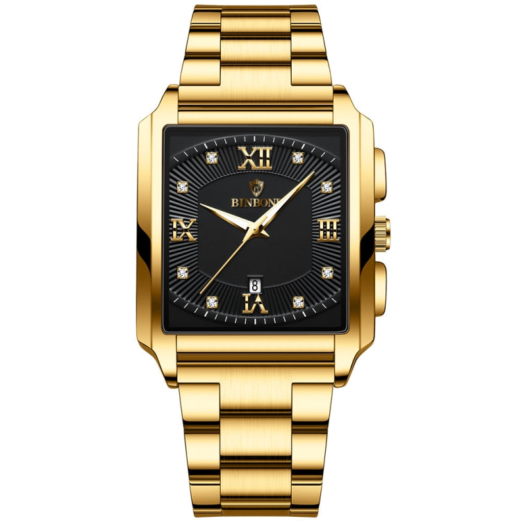 BINBOND B4143 Rectangular Outdoor Men Waterproof Quartz Watches(Full Gold-Black) - Metal Strap Watches by BINBOND | Online Shopping South Africa | PMC Jewellery | Buy Now Pay Later Mobicred