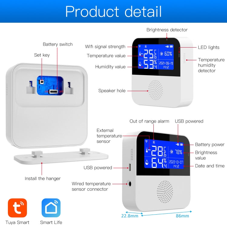 Tuya WIFI Temperature And Humidity Sensor With 2.9inch LCD Display,Spec: With Sensing Line - Home Automation Modules by PMC Jewellery | Online Shopping South Africa | PMC Jewellery