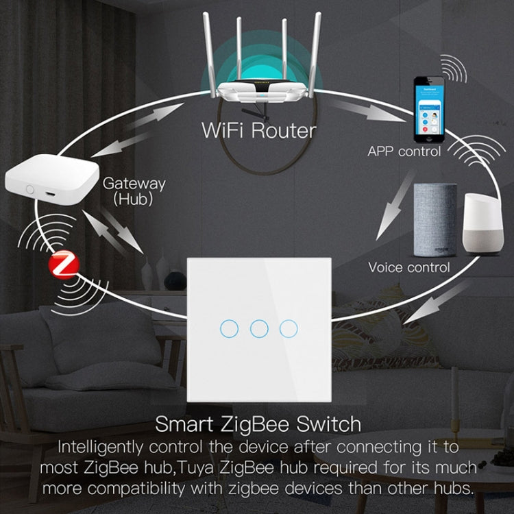 Tuya ZigBee Zero Firewire Touch Wall Remote Control Switch Light Control Voice Switch EU Plug, Style: 2 Gang (Black) - Smart Switch by PMC TechLife | Online Shopping South Africa | PMC TechLife