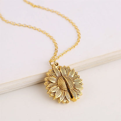 N2003-22 Ancient Gold Necklace Alloy Sunflowers Shape Can Open Double Side Engraving Accessories Pendant - Clothing & Beauty by PMC Jewellery | Online Shopping South Africa | PMC Jewellery