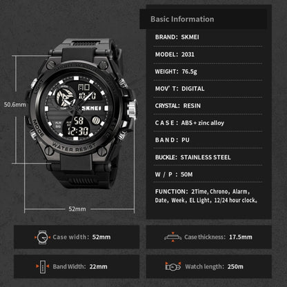 SKMEI 2031 Multifunctional Outdoor Waterproof Chronograph Men Sports Watch(Black) - Silicone Strap Watches by SKMEI | Online Shopping South Africa | PMC Jewellery | Buy Now Pay Later Mobicred