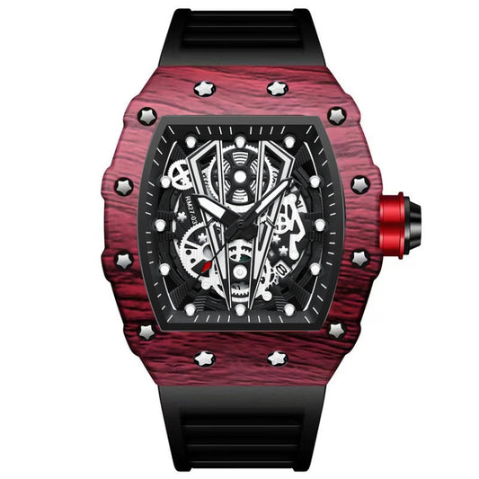 BINBOND B6577 Barrel Shape 30m Waterproof Sports Quartz Watch(Black Silicon-Red-Black) - Silicone Strap Watches by BINBOND | Online Shopping South Africa | PMC Jewellery | Buy Now Pay Later Mobicred