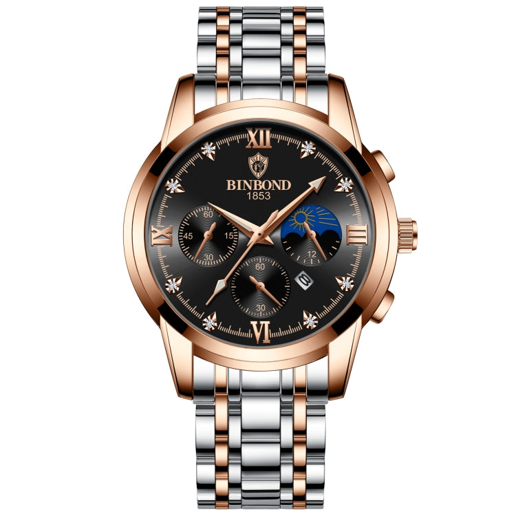 BINBOND B3591 30m Waterproof Luminous Calendar Men Watch, Color: Rose Gold-Black - Metal Strap Watches by BINBOND | Online Shopping South Africa | PMC Jewellery | Buy Now Pay Later Mobicred