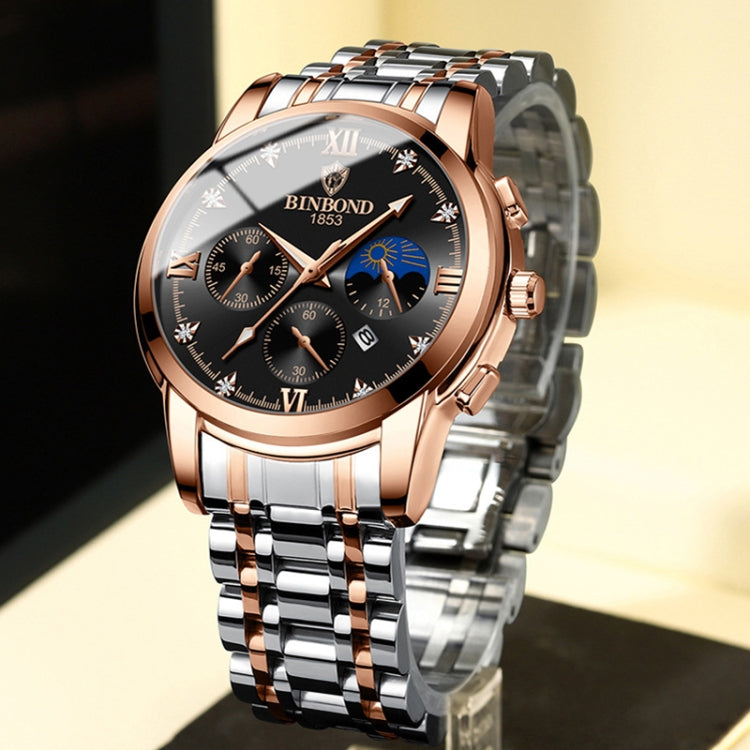 BINBOND B3591 30m Waterproof Luminous Calendar Men Watch, Color: Rose Gold-Black - Metal Strap Watches by BINBOND | Online Shopping South Africa | PMC Jewellery | Buy Now Pay Later Mobicred