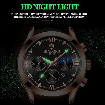 BINBOND B3591 30m Waterproof Luminous Calendar Men Watch, Color: Rose Gold-Black - Metal Strap Watches by BINBOND | Online Shopping South Africa | PMC Jewellery | Buy Now Pay Later Mobicred