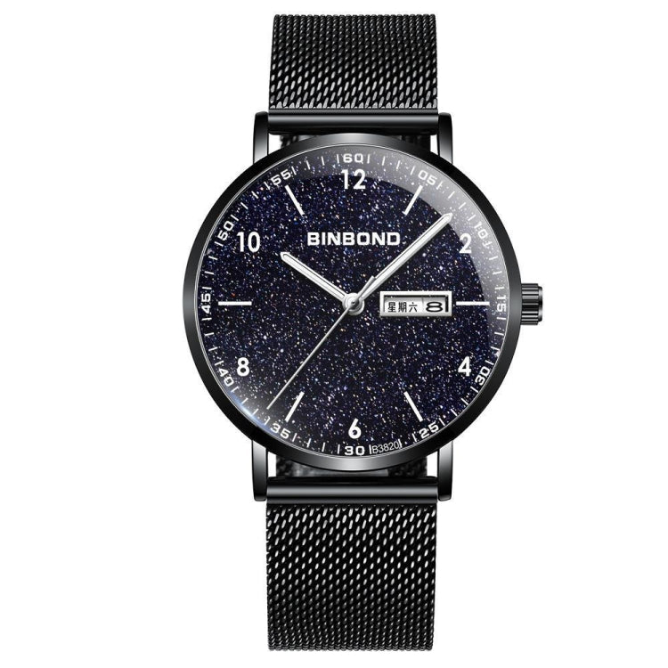 BINBOND B3820 30M Waterproof Ultra-thin Quartz Luminous Starry Watch, Color: Black Net-Black-Starry - Metal Strap Watches by BINBOND | Online Shopping South Africa | PMC Jewellery | Buy Now Pay Later Mobicred