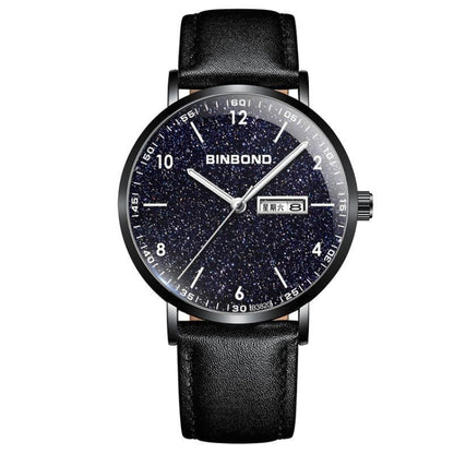 BINBOND B3820 30M Waterproof Ultra-thin Quartz Luminous Starry Watch, Color: Black Leather-Black-Starry - Metal Strap Watches by BINBOND | Online Shopping South Africa | PMC Jewellery | Buy Now Pay Later Mobicred