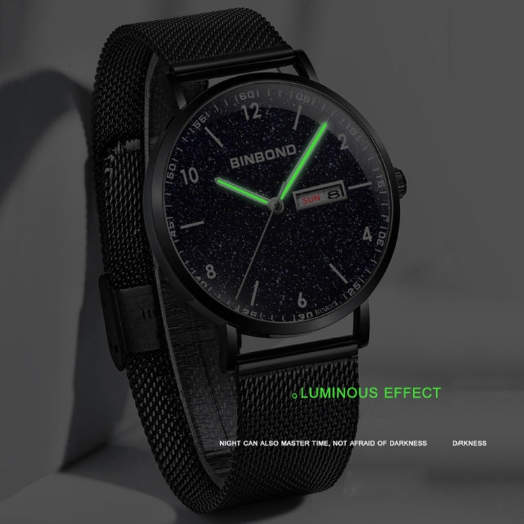 BINBOND B3820 30M Waterproof Ultra-thin Quartz Luminous Starry Watch, Color: Black Leather-Black-Starry - Metal Strap Watches by BINBOND | Online Shopping South Africa | PMC Jewellery | Buy Now Pay Later Mobicred