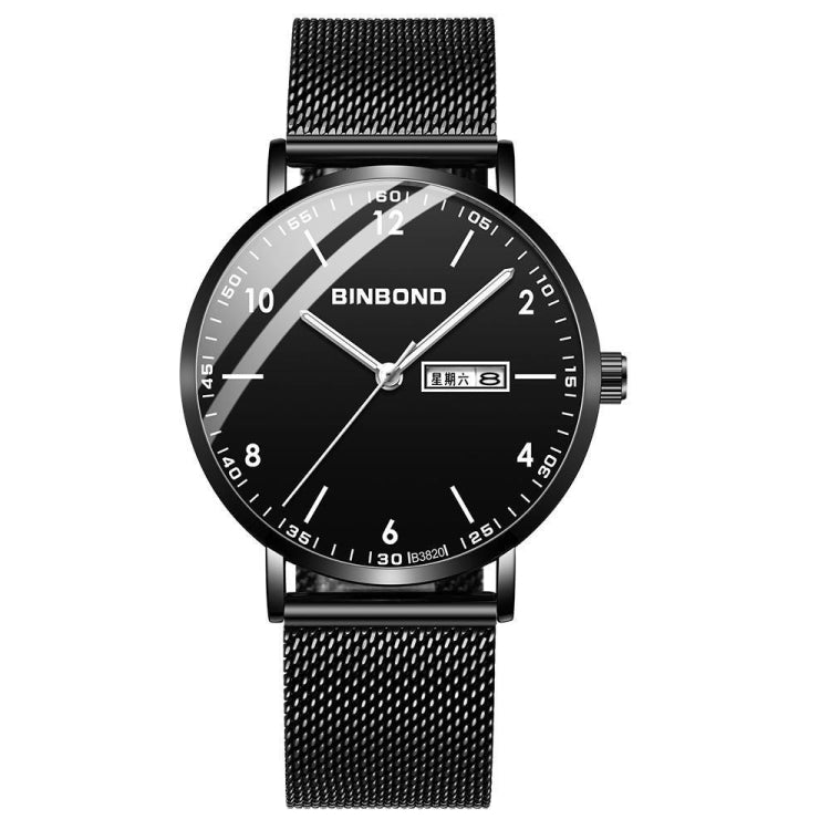 BINBOND B3820 30M Waterproof Ultra-thin Quartz Luminous Starry Watch, Color: Black Net-Black-White Nail - Metal Strap Watches by BINBOND | Online Shopping South Africa | PMC Jewellery | Buy Now Pay Later Mobicred