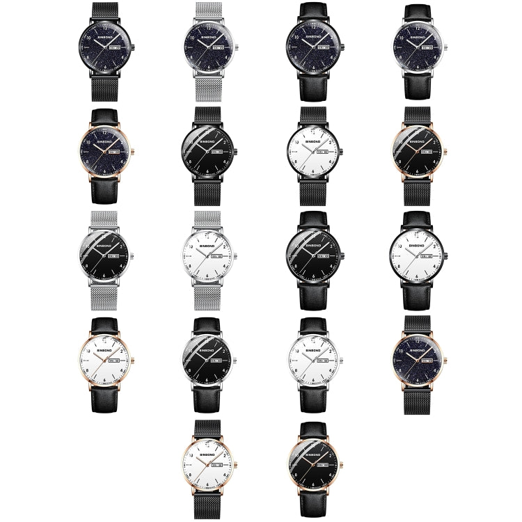 BINBOND B3820 30M Waterproof Ultra-thin Quartz Luminous Starry Watch, Color: Black Net-Black-White Nail - Metal Strap Watches by BINBOND | Online Shopping South Africa | PMC Jewellery | Buy Now Pay Later Mobicred