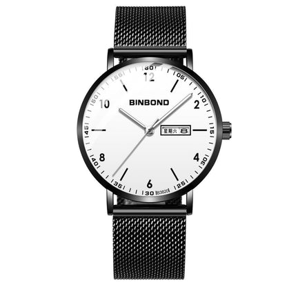 BINBOND B3820 30M Waterproof Ultra-thin Quartz Luminous Starry Watch, Color: Black Net-Black-White - Metal Strap Watches by BINBOND | Online Shopping South Africa | PMC Jewellery | Buy Now Pay Later Mobicred