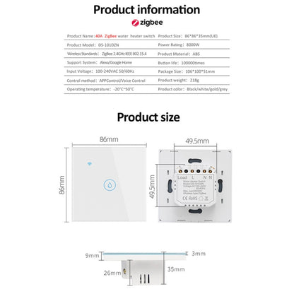 Tuya ZigBee 40A Smart High Power Water Heater Light Air Conditioner Switch Time Voice Remote Control(Black) - Smart Switch by PMC Jewellery | Online Shopping South Africa | PMC Jewellery