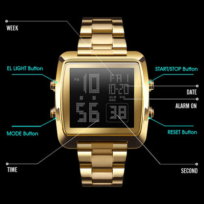 SKMEI 1369 Retro Waterproof Gold Watch Men Steel Belt Luminous Square Watch(Rose Gold) - Metal Strap Watches by SKMEI | Online Shopping South Africa | PMC Jewellery | Buy Now Pay Later Mobicred