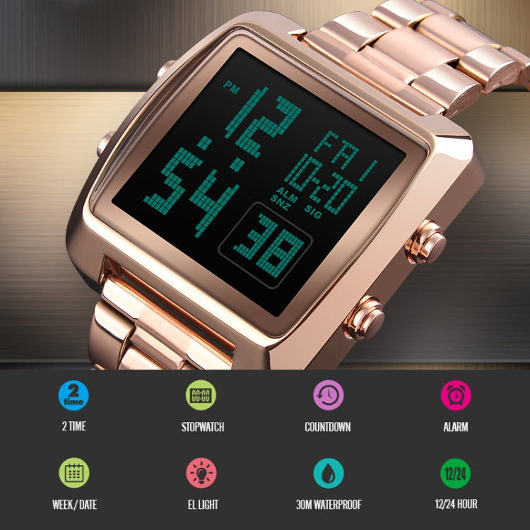 SKMEI 1369 Retro Waterproof Gold Watch Men Steel Belt Luminous Square Watch(Gold) - Metal Strap Watches by SKMEI | Online Shopping South Africa | PMC Jewellery | Buy Now Pay Later Mobicred