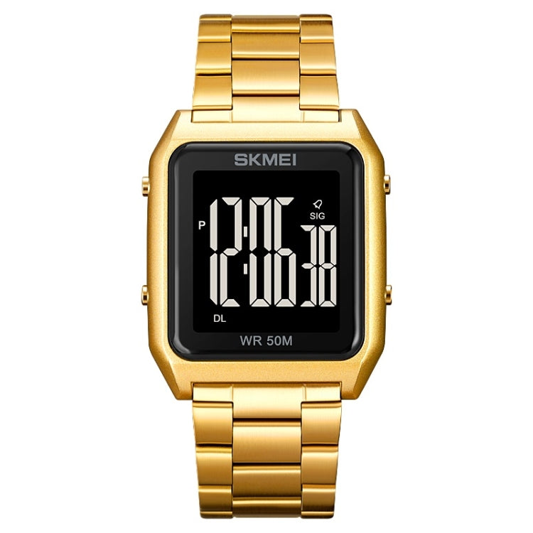 SKMEI 1879 Square Large Screen Men Steel Belt Multi-function EL Luminous Watch, Color: Gold - Metal Strap Watches by SKMEI | Online Shopping South Africa | PMC Jewellery | Buy Now Pay Later Mobicred