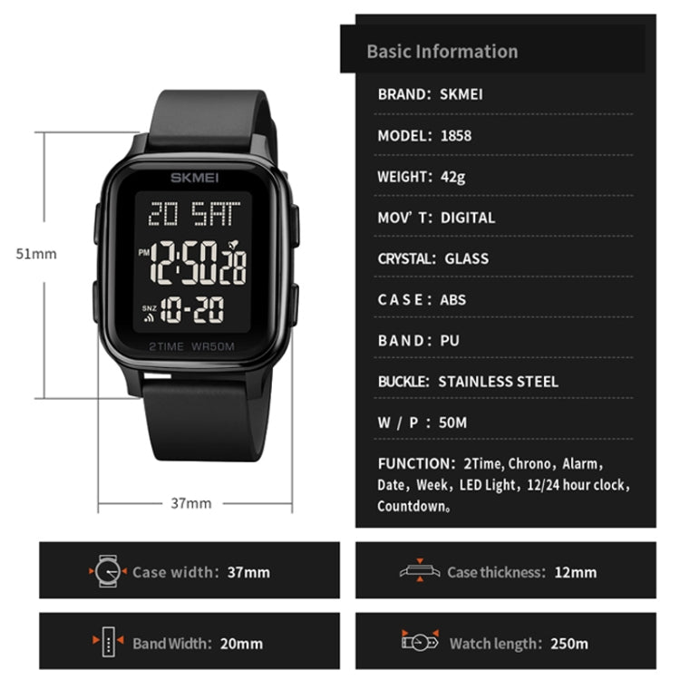 SKMEI 1858 Square Waterproof Digital Dual Display LED Luminous Watch(Red) - LED Digital Watches by SKMEI | Online Shopping South Africa | PMC Jewellery | Buy Now Pay Later Mobicred