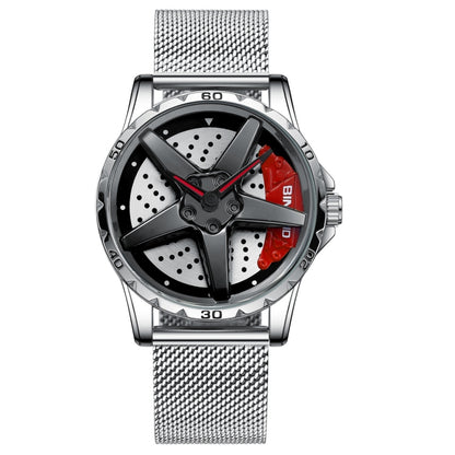 BINBOND D002 Car Hub Dial Multifunctional Waterproof and Wear-resistant Men's Watch(White Net-White-Red) - Metal Strap Watches by BINBOND | Online Shopping South Africa | PMC Jewellery | Buy Now Pay Later Mobicred