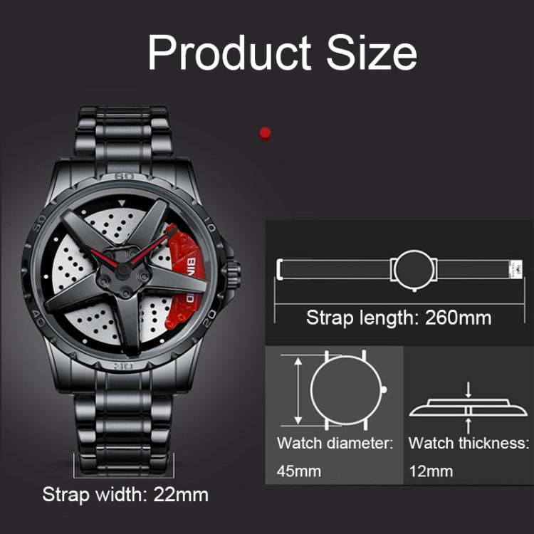 BINBOND D002 Car Hub Dial Multifunctional Waterproof and Wear-resistant Men's Watch(White Net-White-Red) - Metal Strap Watches by BINBOND | Online Shopping South Africa | PMC Jewellery | Buy Now Pay Later Mobicred