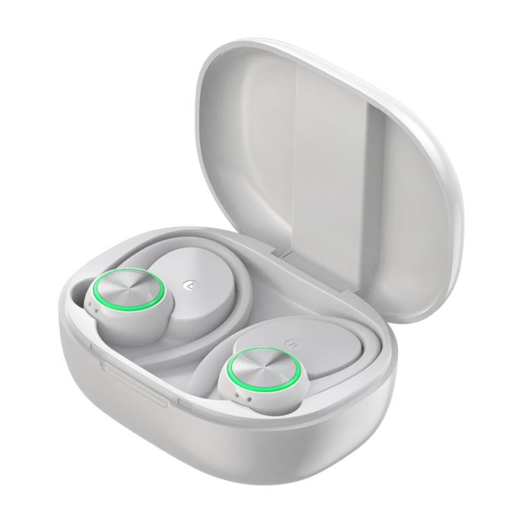 R201 With Charging Bin Hanging Ear Stereo Digital Display Bluetooth Earphones(White) - Bluetooth Earphone by PMC TechLife | Online Shopping South Africa | PMC TechLife
