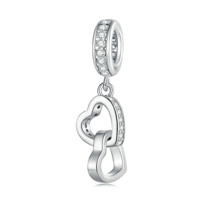 SCC2455 Sterling Silver S925 Interlocking Love Platinum Zircon Heart Shape Pendant -  by PMC Jewellery | Online Shopping South Africa | PMC Jewellery