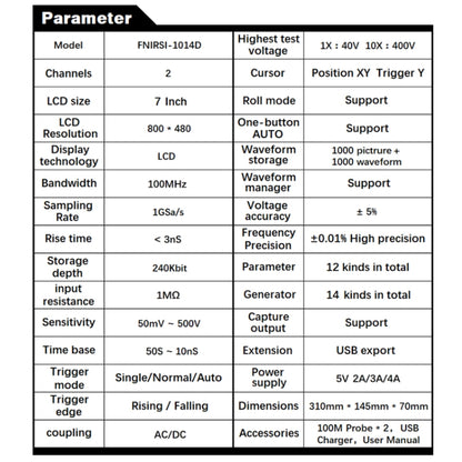 FNIRSI 1014D +P4100 Probe 2 in 1 Dual-channel 100M Bandwidth Digital Oscilloscope 1GS Sampling Signal Generator, US Plug - Digital Multimeter by FNIRSI | Online Shopping South Africa | PMC Jewellery | Buy Now Pay Later Mobicred